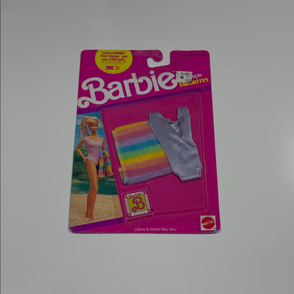 Vintage Barbie Fashion Favorites 783 lavender swimsuit and stripe towel NWT